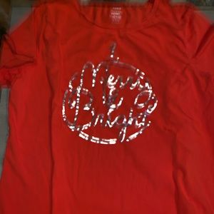 “Merry and bright” gently worn red shirt